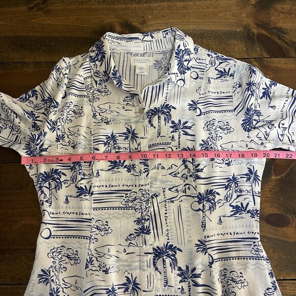 Calypso St Barth Maxi Shirt Dress Linen Button Front 3/4 Sleev White Blue Medium - Picture 9 of 12